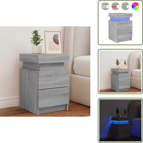 Table de chevet avec lumières LED sonoma gris 35x39x55 cm - Table De Chevet - Lampe De Chevet - Éclairage Led - Mobilier Chambre - Décoration Intérieur (1/5)