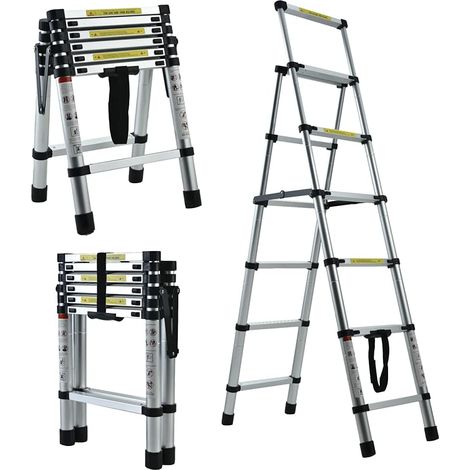 5+6 Step Ladder Aluminum 5.34FT Telescoping Ladder Lightweight Portable A-Frame Ladders with Arm-Design, 330lbs Load Capacity Widen Step Pedal Folding Step Ladder (1/5)