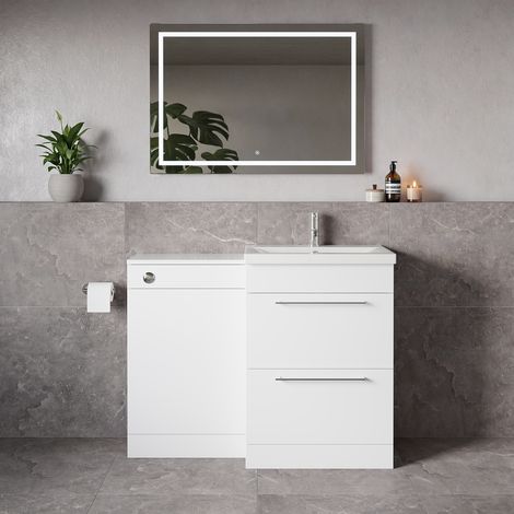 Napoli 390 Gloss White 1100mm 2 Drawer Vanity Unit Toilet Suite with Glide Basin - 1100mm - Chrome 320mm HandleWithout Kingston Toilet Pan
