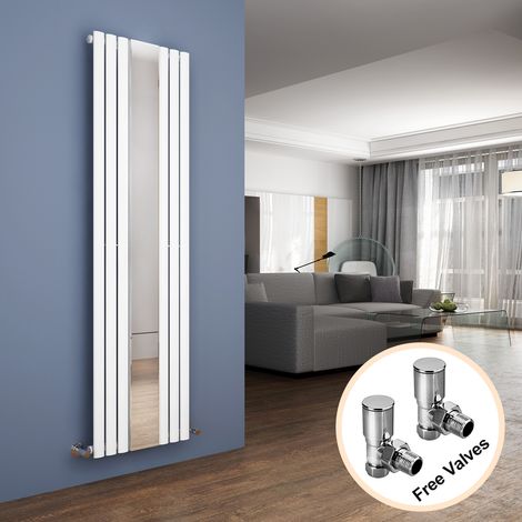 ELEGANT Anthracite White Radiator Single Oval Panel Central Heating Radiators 1800x499mm with Mirror, Angled Radiator Valves (1/5)
