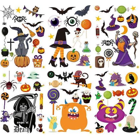 Bögen abnehmbare Halloween-Wandaufkleber, Fensterdekoration mit Hexen-, Fledermaus- und Spinnenmotiven für drinnen und draußen