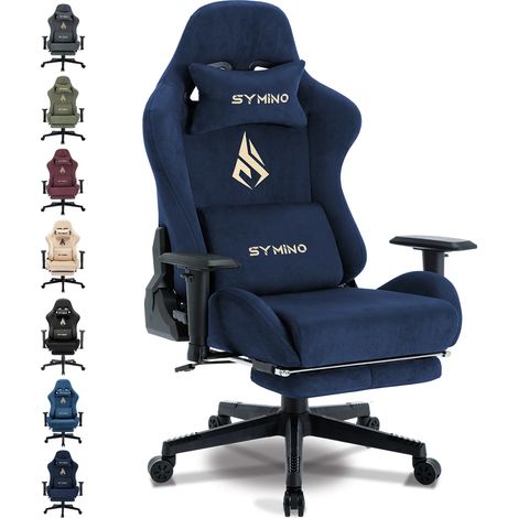 Symino Chaise Gaming Ergonomique et Fauteuil Gamer avec Repose-Pieds Télescopique Coussin à Ressorts, Support Lombaire et Hauteur Réglable 205kg (Faux Daim)