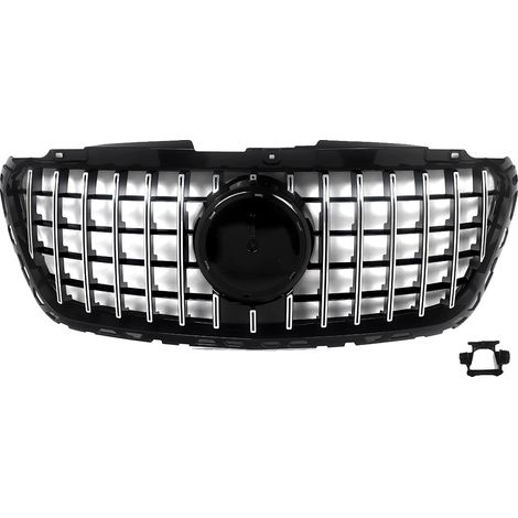 Grille, Style GT R, Compatible avec Mercedes Sprinter W907 W910 20182023, Design Avant Supérieur Central, Chrome   Noir (1/2)