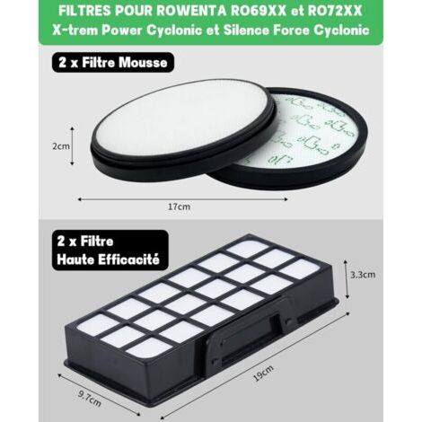 2 Lot Filtres pour Rowenta X-Trem Power Cyclonic RO69xx RO72xx ZR006001 - Filtre Aspirateur pour Rowenta Silence Force Cyclonic RO72xx - RO6984EA RO6941EA RO7230EA RO7260EA Rechange (1/3)