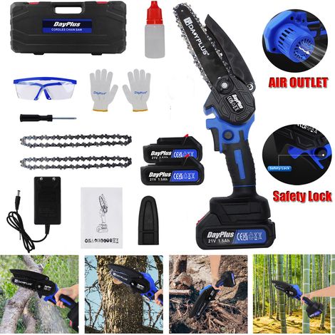 6 pouces rechargeable batterie brushless scie à chaîne 21v alimenté par batterie avec 2 batteries