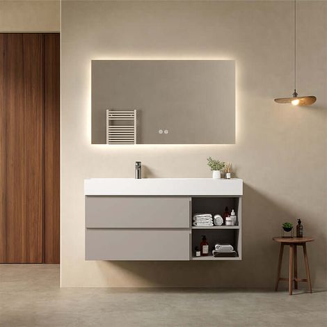 Mobile bagno sospeso 120 cm Grigio Cenere Lavabo a Sinistra in Resina Specchio Quadro Retroilluminato - Fiji Paint Plus (1/4)