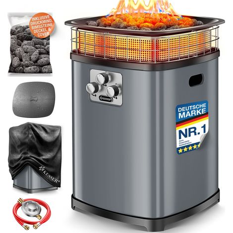 KESSER® Gas-Feuerstelle Aura, 18 kW, 360° Wärmeverteilung, IP54 - Anthrazit, inkl. Cover
