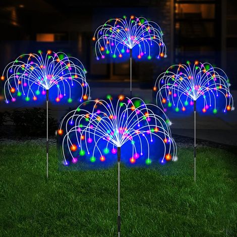 (Lot de 5 guirlandes lumineuses LED RGB) Feu d'artifice solaire à planter pour décorer jardin, allée, terrasse ou patio. Lampe solaire étanche. (1/5)