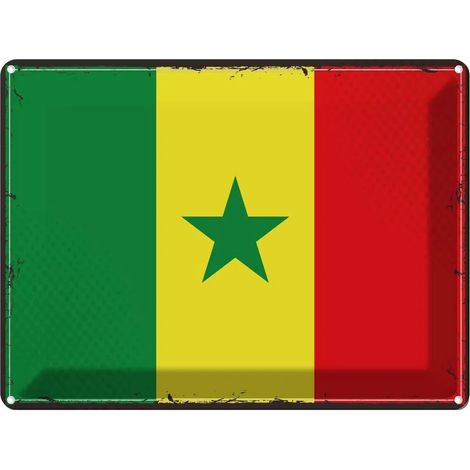 Plaque métallique 30x40 cm Drapeau rétro du Sénégal, armoiries (1/5)
