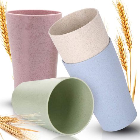 Wheat Cup - Biodegradable Wheat Straw Drinking Cup - Microwave & Dishwasher Safe - For Home Outdoor Picnic Camping Parties - Set Of 4 (1/5)