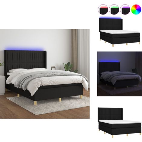 Boxspringbett mit Matratze & LED Schwarz 140x200 cm Stoff - Boxspringbett - Doppelbett - Schlafsofa - Lattenrost - Bettrahmen (1/5)