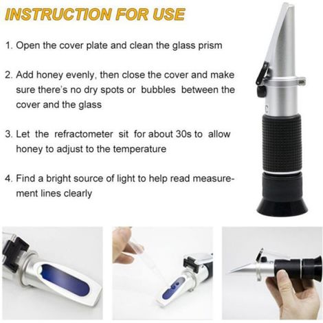 Réfractomètre portable 3 en 1 pour miel - Mesure teneur en eau Brix Baumé ATC - Apiculture - Noir (1/5)