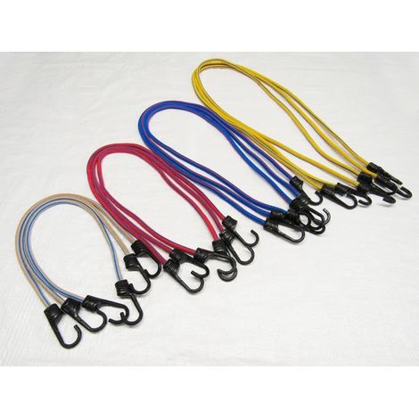x12 8MM Assorted Shock Cords With Hooks - 500MM 750MM 1000MM 1200MM Assorted Colours