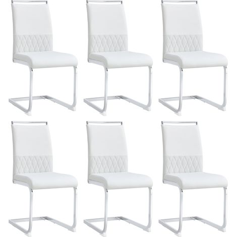 Lot de 6 chaises de salle à manger blanches avec dossier en PU et lin, assise rembourrée ergonomique (1/5)