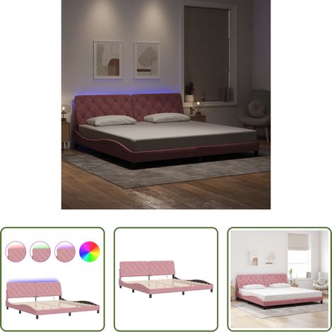 LED-Leuchten - Bettgestell mit LED ohne Matratze Rosa 200x200 cm Samt (1/5)