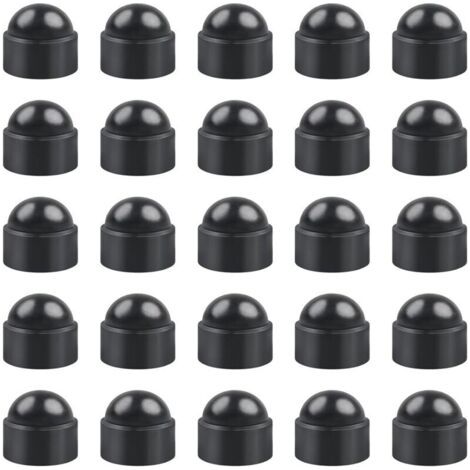 Lot de 25 capuchons à vis M8 en plastique noir - Capuchons hexagonaux standard durables (1/4)