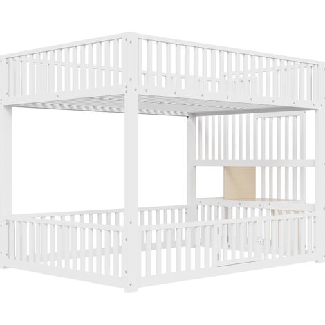 Lit superposé 140x200 blanc avec échelle de rangement et LED (1/5)