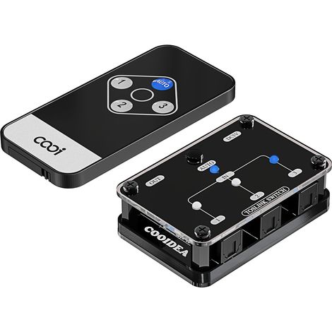 SPDIF Toslink Automatique Switcher Commutateur Optique Numérique 3x1 avec Télécommande sans Fil Prend en Charge 192k/24 Bits PCM2.0 DTS Dolby-AC3 Compatible avec TV/Xbox/Lecteur Blu-Ray/PS (1/5)