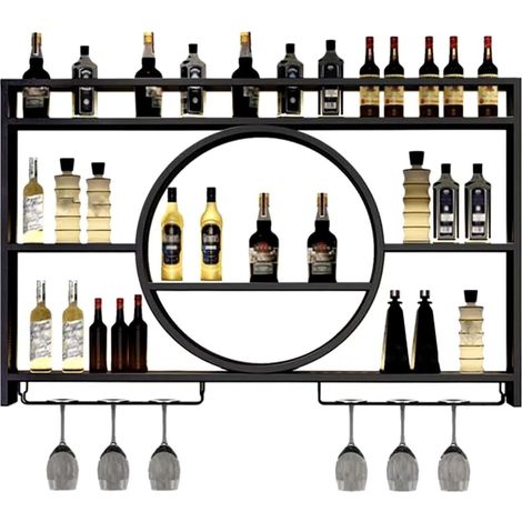 Étagère Vin Murale Bars Support: Casier à Vin en Métal Porte Bouteille Muraux Étagère à Vin Modernes Porte Vin Étagères Flottantes pour Cuisines Salle à Manger (Noir, 140 15 80) (1/5)