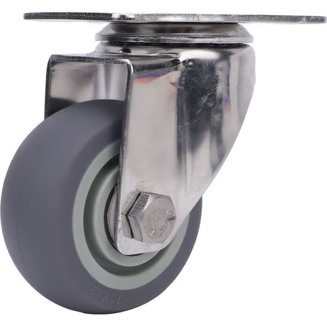 Roulette universelle silencieuse de 7,6 cm (3 pouces) avec plaque en acier inoxydable 304 et roue en TPR, pour chariot, meuble ou établi. (1/5)