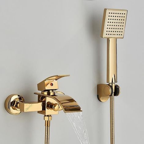1 Robinet de baignoire, Mélangeur, Laiton, Finition Or, Douchette ABS, Salle de bains (1/2)