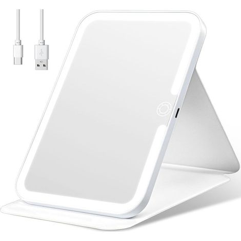 Miroir de maquillage LED pliable, miroir de voyage portable, 26 lumières douces, rechargeable par USB, design fin et élégant pour table ou sac. (1/5)