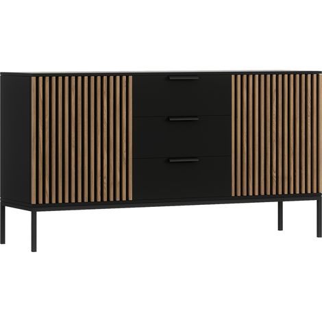 Buffet 2 portes 3 tiroirs Melchior Noir et Bois (1/5)