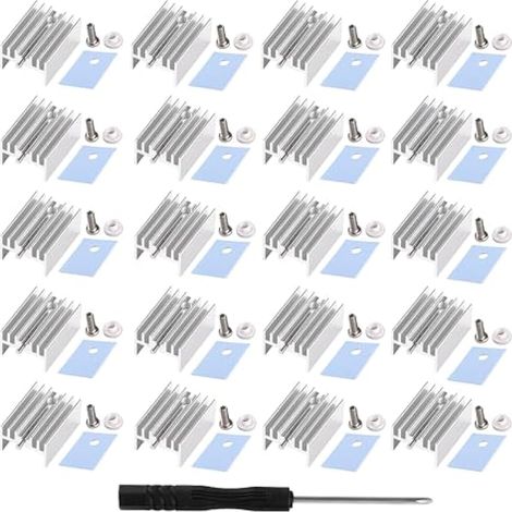 20 Pièces TO-220 Dissipateur Thermique Isolant Montage Kit, Dissipateur Thermique avec Aiguille + Vis + Rondelle + Isolant Caoutchouc Silicone, pour Transistor MOSFET, 20x15x10 mm (1/4)