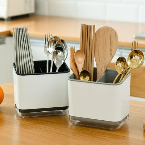 Organisateur de couverts multifonctionnel, panier d'égouttement pour fourchettes, cuillères et baguettes, rangement pratique pour cuisine (1/4)