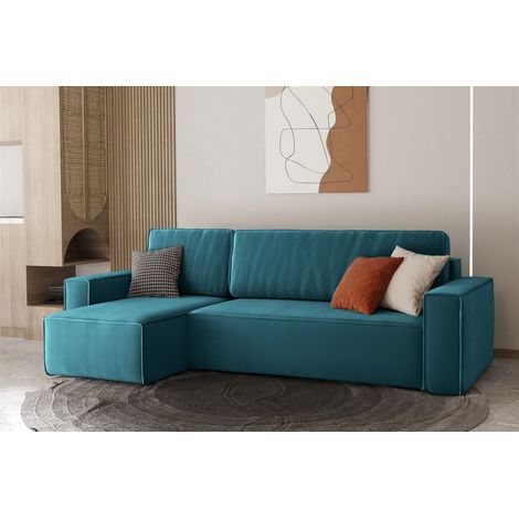 Ecksofa Schlafsofa Sofa MARIS Stoff Ozeanblau Ottomane Links (1/4)
