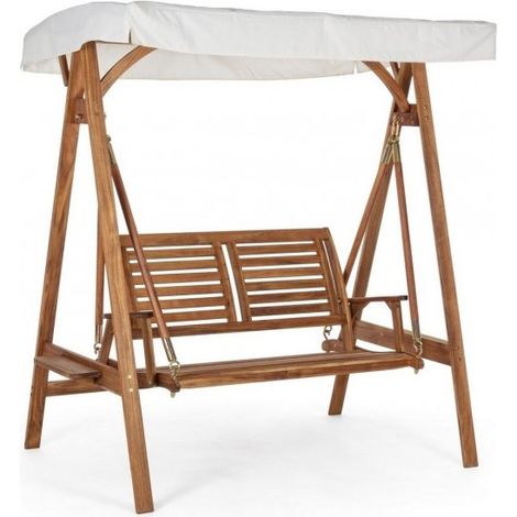 Dondolo Noemi 2 Posti in Legno Con Telo Copertura Bianco cm 185x122 x h. 188 (1/5)