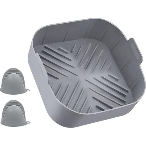 Panier en Silicone pour Friteuse à Air Réutilisable Pot en Silicone pour Friteuse à Air accessoire Air Fryer Pot en Silicone avec Gants de Four 21x21x7CM