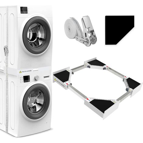 Kit de Superposition Universel, Accessoires pour Lave-linge/Sèche-linge, Universel Cadre Intermédiaire pour Lave-linge et Sèche-linge avec Corde à Cliquet, taille réglable(46-72cm) (1/5)