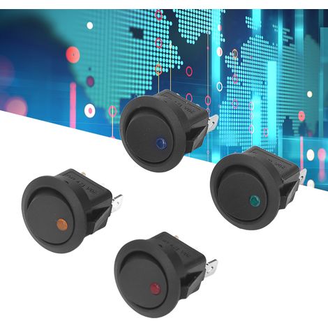 20 Pièces Interrupteur à Bascule Ronde 12V LED 3 Broches 2 Positions SPST Bleu Vert Jaune Rouge KCD1