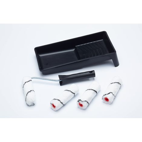 ProDec Advance ARRT003 - Set di 6 mini rulli in microfibra a pelo medio, telaio e vassoio per una finitura liscia, con vernici a emulsione e macchie di legno su pareti interne, soffitti e legno, 10,2 (1/5)