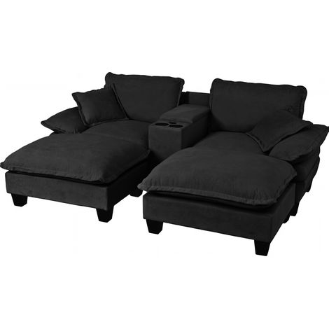 Sofá modular Cloud negro de chenilla con portavasos, USB, 2 pufs y 2 cojines (1/5)