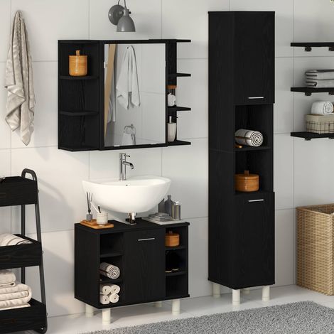 vidaXL Badezimmermöbel-Set mit Regal 3 pcs Schwarz 30 x 30 x 179,5 cm (1/5)