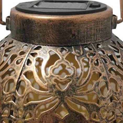 Lanterne solaire portable Iron Hollow, lanterne solaire suspendue d'extérieur pour jardin, terrasse, GZ 0032, bronze, éclairage paysager (1/5)