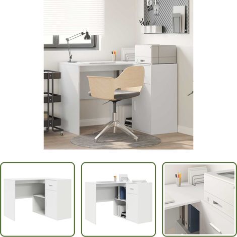 Schreibtisch mit Schublade -  Eck-Schreibtisch mit Schubladen Weiß 102 x 88 x 75 cm (1/5)