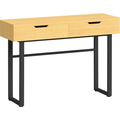 Console de couloir étroite avec 2 tiroirs, structure métal et bois, meuble d’entrée moderne pour hall et salon, finition bois clair, 110 x 35 x 76,5 cm CHICFURN (1/5)