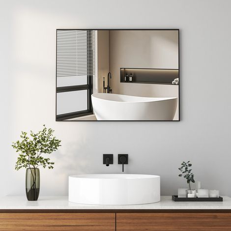 Wandspiegel Schwarz 40x60cm Badezimmerspiegel Schwarz Wand Spiegel Schwarz mit Metallrahmen Badspiegel Schwarzer