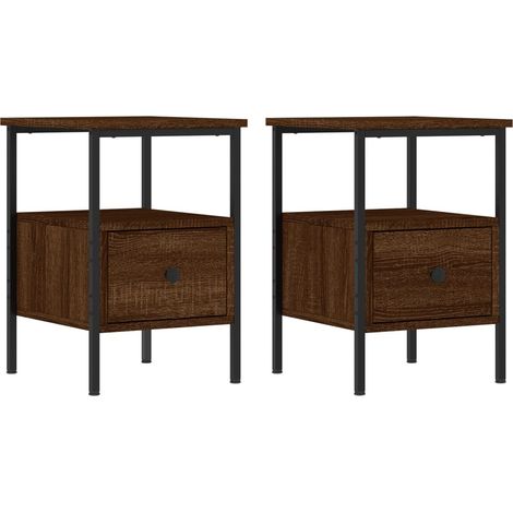 Set di 2 comodini con cassetto e ripiano 34 x 36 x 50 cm MDF marrone e ferro DEC035156
