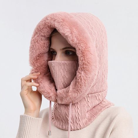 Cagoule multifonctionnelle pour femme, masque de ski chaud et coupe-vent pour l'hiver, idéale par temps froid pour le ski, la moto, la montagne, le camping et la randonnée, rose clair (1/5)