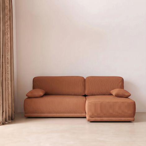 Banquette canapé d'angle droit convertible 3 places velours côtelé avec coffre - Nelson Velours côtelé Brique (1/5)