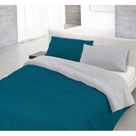 Copripiumino sacco+federa 100%cotone made in Italy 3 misure bicolore tinta unita Petrolio/Grigio - Piazza e mezza