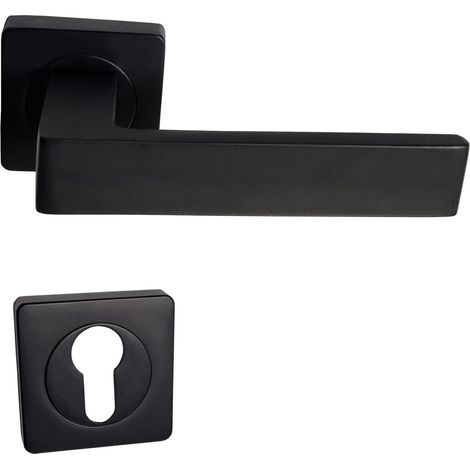 Manilla cuadrada negra "Natalya"en ALUMINIO para puertas  manijas de puerta "Natalya" Negro en ALUMINIO  +1 Par de rosas cilíndricas