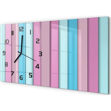 Horloge Murale Grand Format 60x30 cm Verre Trempé Silencieuse Design Élégant Rayures colorées (1/5)