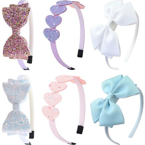 Confezione da 6 fasce per capelli glitterate con motivi a fiocco, cuore e stella per bambine, bambine, neonate e adolescenti, colori assortiti (4 pezzi) (1/5)