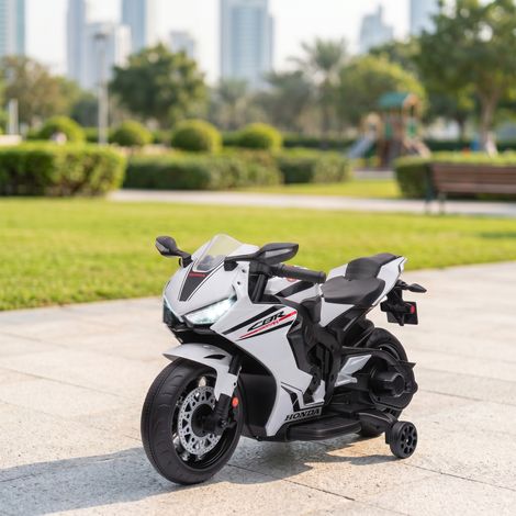 Moto Électrique Enfants sous Licence HONDA 6 V, 3 Km/h, Musique & Lumière, 2 Roues d'Entraînement, Blanc (1/5)