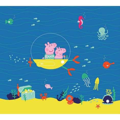 Papier peint Peppa pig avec sa famille dans l'eau 300 x 270 cm (1/3)